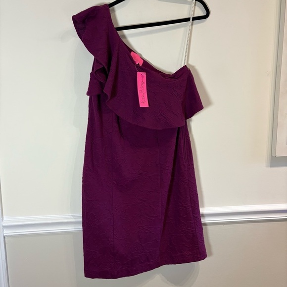Lilly Pulitzer NWT Bordeaux Ruffle Jacquard One-Shoulder Minidress Size 10 - Picture 4 of 9